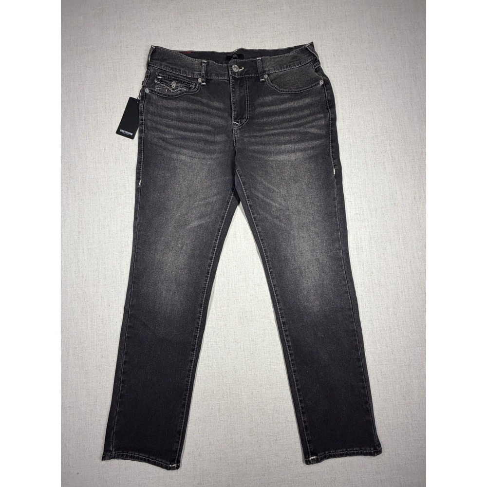 True Religion Geno Big T Flap Jeans Grey Wash Slim Fit Mens 34x32 NWT